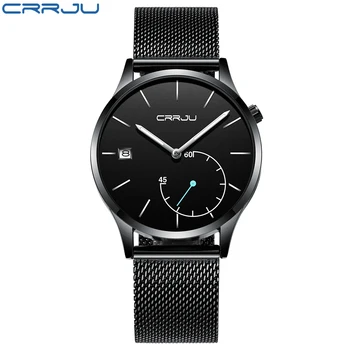 

Men Fashion Casual Quartz Watch Mens Top Luxury Brand CRRJU Slim Waterproof Business Wristwatch Mesh Stainless Steel Erkek Saat