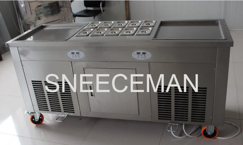 US $1.760.00 double pan fried ice roll pan machine stainless steel 45cm pan fried frying ice cream machine with salad fruit workbench 10pcs