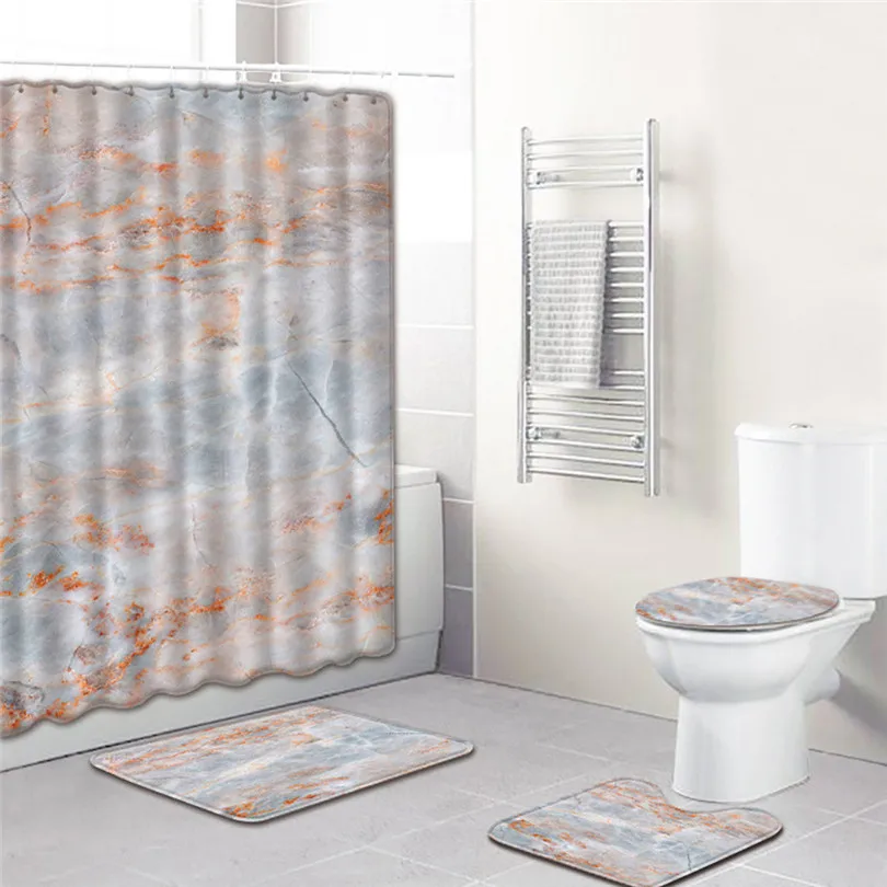  4PCS  Shower Curtains Non Slip Toilet Polyester Cover Mat Set Bathroom Shower Curtain home Decor Bathroom Products #3m15 (1)