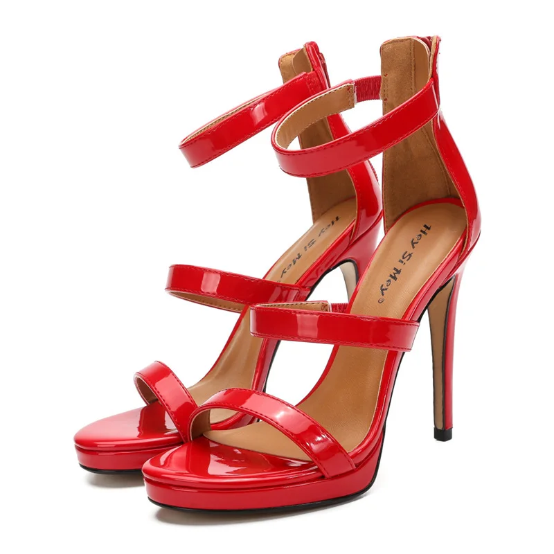 Большие размеры 48-50; новые пикантные босоножки; коллекция года; модные летние женские босоножки на высоком каблуке; цвет золотой, красный; туфли с ремешком на щиколотке на каблуке для вечеринки, свадьбы - Цвет: Красный