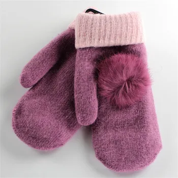

Cashmere Mittens for Women Thick Warm Real Pompom Women's Winter Gloves Knitting Rabbit Hair Wool Gloves Without Fingers