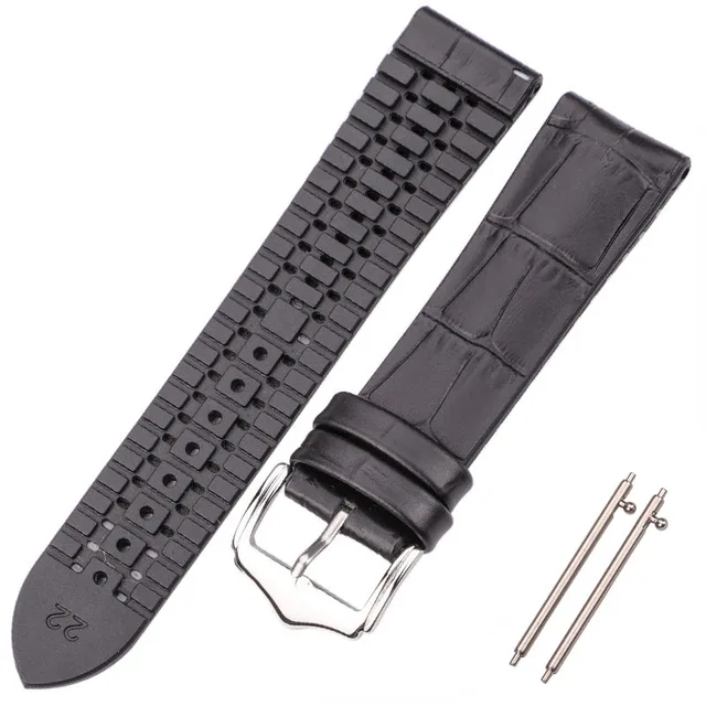 HENGRC Cowhide And Silicone Watch Strap Bracelet 18 20 22mm Men Women Waterproof Breathable Watchbands Watches Clock Accessories black