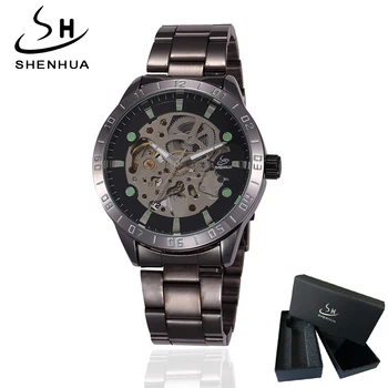 

2018 Full Steel Skeleton Automatic Watch Men SHENHUA Fashion Casual Mechanical Watches Self Winding Wristwatch Clock for Man