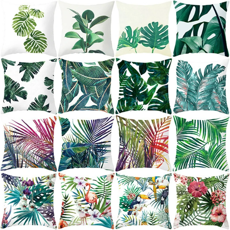 

Sofa Decorative Pillow Case Polyester Tropical Plants Pillowcases Green Leaves Throw Pillow Case Kussensloop Almohada Poszewka