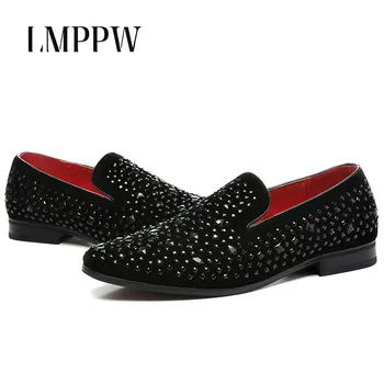 

Luxury Brand Black Rhinestone Men's Shoes Leather Men Casual Loafers Wedding Party Men's Flats Fashion Loafers Mocasines Hombre