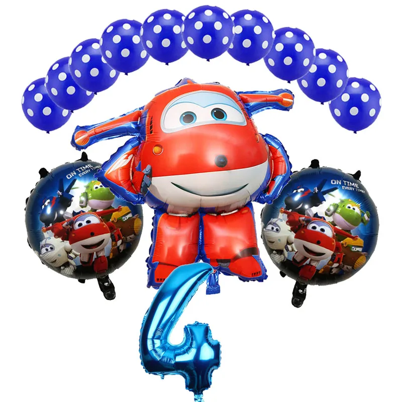 14 шт Супер Крылья фольгированные шары 18 дюймов круглый воздушный шар в форме автомобиля красный и синий латекс и номер 1-9 детские игрушки День рождения Декор Jett globos - Цвет: blue 4