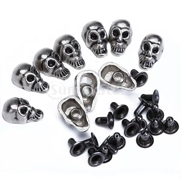 

10 Sets Skull Rivets Studs Apparel Sewing Garment Rivets Antique Silver 13 x 8mm