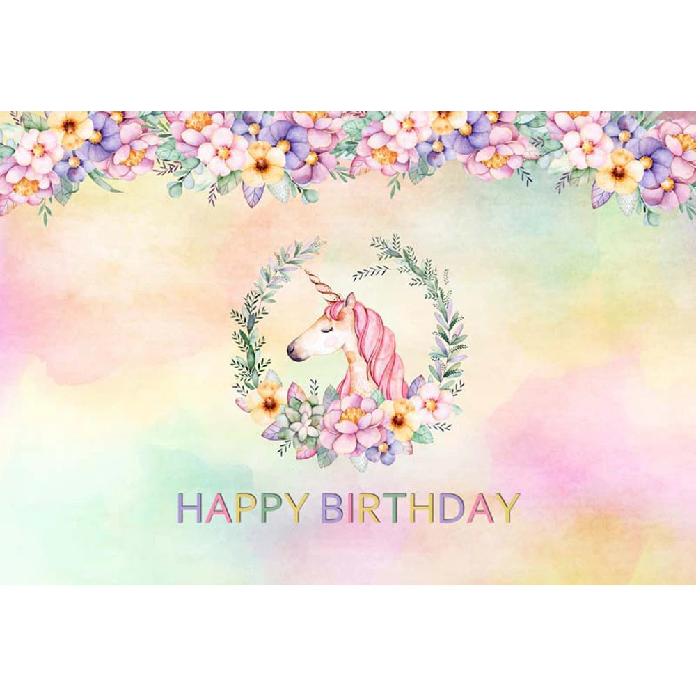 Arriere Plan De Photographie Licorne Joyeux Anniversaire Imprime Fleurs Nouveau Ne Bebe Accessoire De Seance Photo Aquarelle Fete Stand Photo Aliexpress