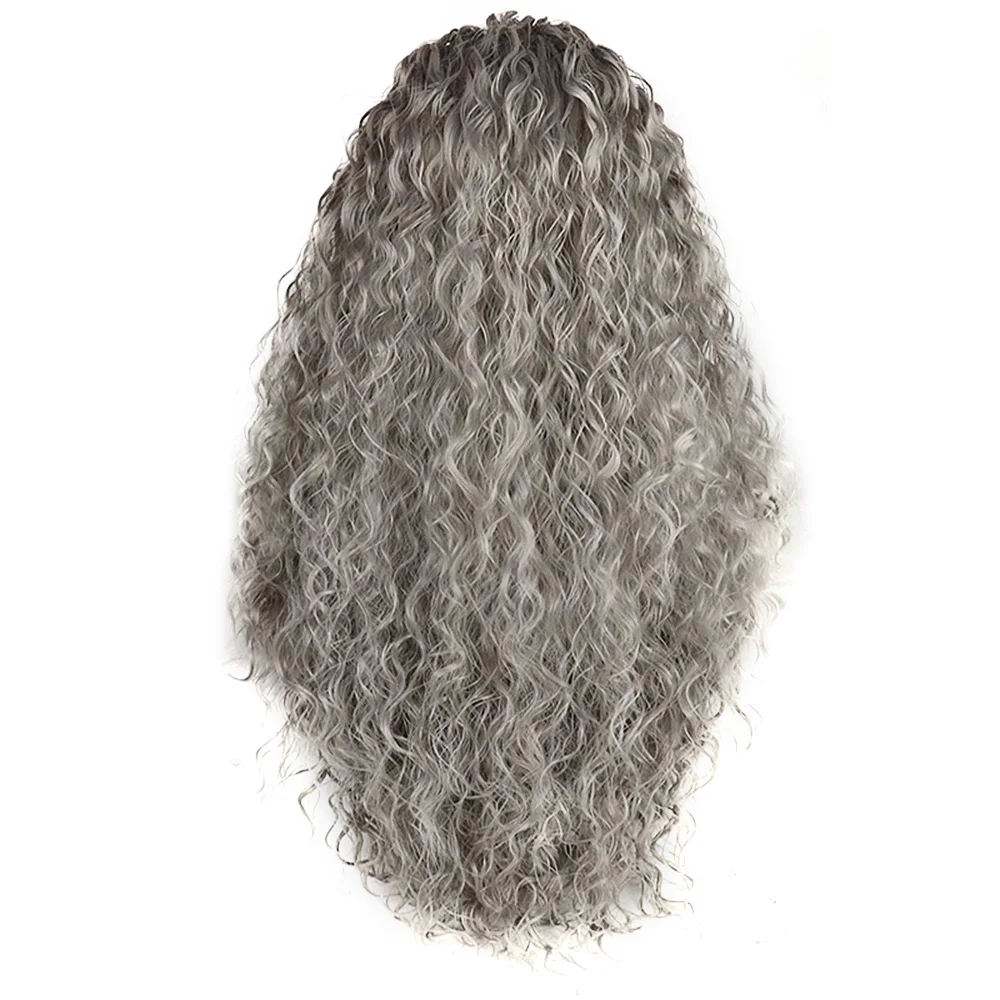 Synthetic Lace Front Wigs For Black Women Silver Grey Hair Heat Resistant Fiber Long Bohemian Curly Frontal Lace Wig