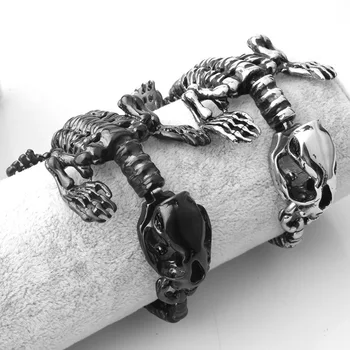 

Stainless Steel Dinosaur Skeleton Skull Bracelets Bangles Biker Cool Personality Bracelet for Men Punk Gothic Jewelry Gift
