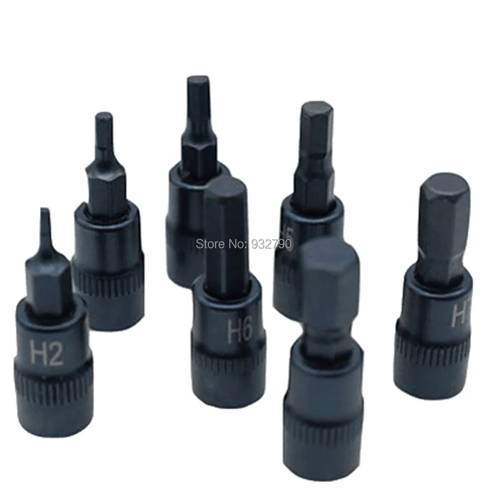 

7pcs Hex Bit Socket H2 H3 H4 H5 H6 H7 H8 1/4" Square Drive Socket Bits 1/4" Drive Metric Hex Screwdriver Bits Screw Driver Bit