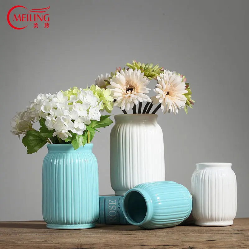 

MEILING Modern Decorated Pottery Vase Blue & White Flower Ceramic Vase Round for Home Decoration Big Porcelain Vase Tabletop