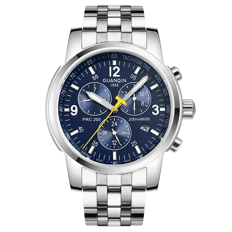 

GUANQIN GQ50009 Original Luxury Clock men sport watches waterproof sapphire auto mechanical hours Men full steel watch Blue