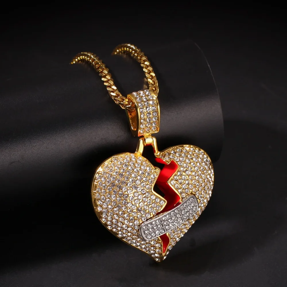 

2019 New Style Men Hip hop iced out bling Broke heart Pendant Necklaces fashion Charm Pendants Necklace Hiphop Unisex jewelry