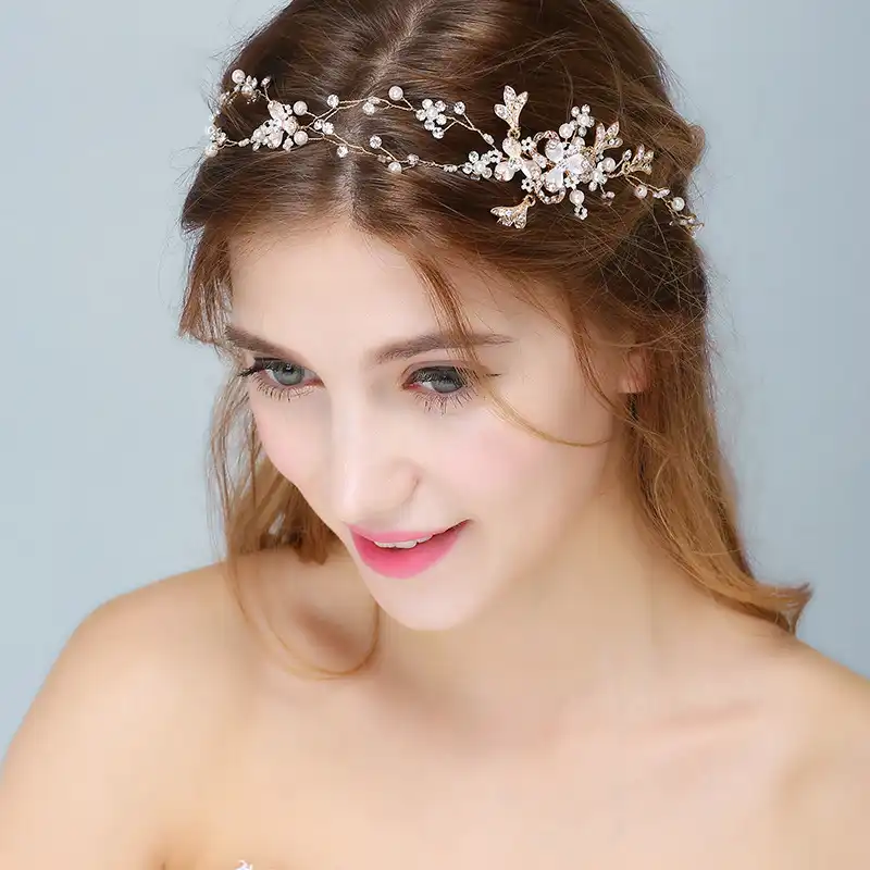 Queenco Silver Gold Floral Tiara Bride Headbands Pearls Tiaras