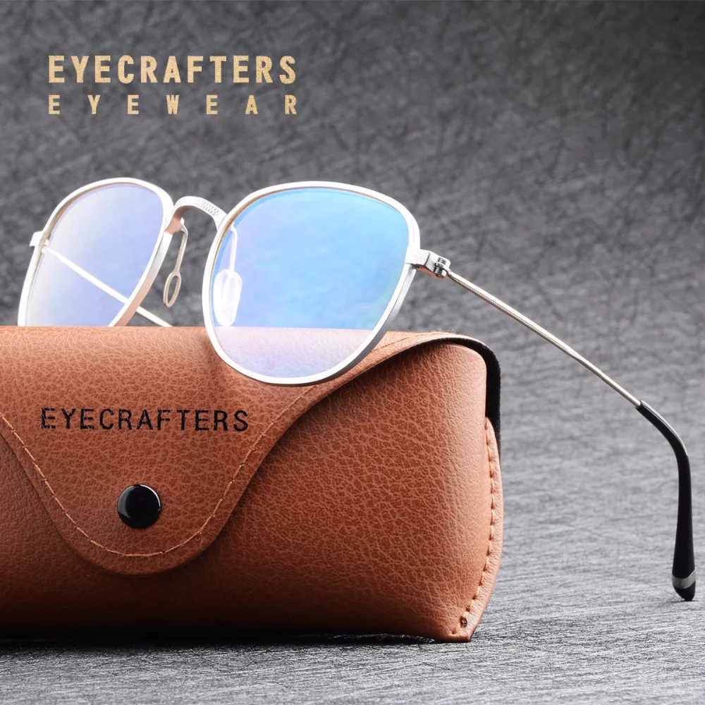 

Eyecrafters Vintage Retro Aluminium Eyeglass Frames Men Women Anti-Blue Ray Optical Glasses Frame Clear Lens Computer Glasses