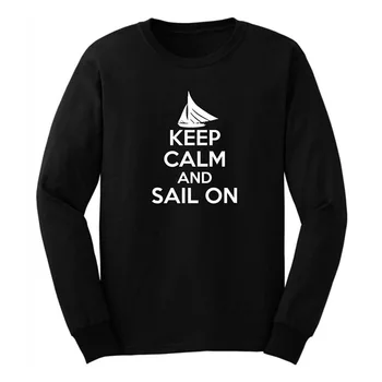 

Loo Show Mens Keep Calm and Sail On Long Sleeve Adult T-Shirts Casual Men Tee