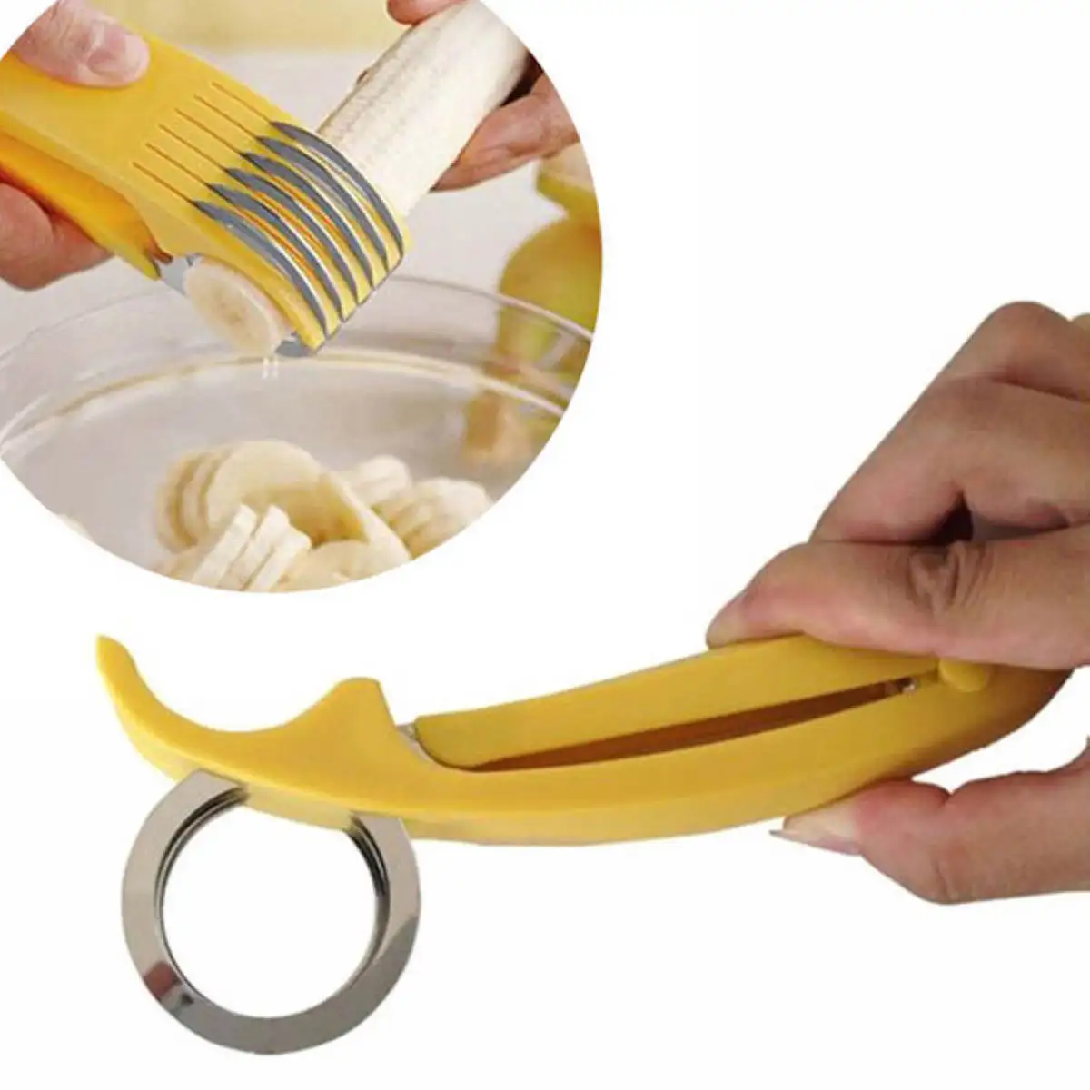 1pc Stainless Steel Cutter Cut Cucumber Banana fruit Slicer kitchen Tools Yellow New