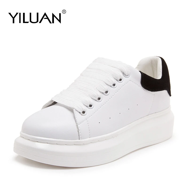 Zapatos blancos de mujer para deportes nuevos, de deporte de plataforma rebelde ancho de cuero genuino para mujer, zapatos ins, zapatos para todas temporadas _ - AliExpress Mobile