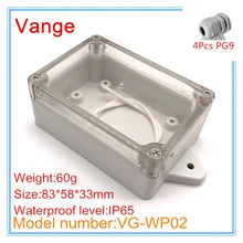 Рекламным пакетом вводят IP65 Водонепроницаемый ABS пластиковый корпус с 4 шт. PG9 водонепроницаемый кабельный сальник 83*58*33 мм
