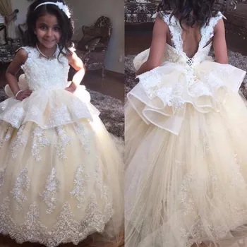 

2017 Puffy Lace Flower Girl Dresses for Weddings Ball Gown First Communion Dresses Girls Pageant Dresses Custom Made Any Size