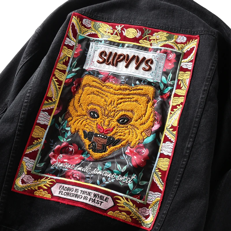 Embroidery Denim Jacket Men Japanese Streetwear Black Windreaker Jackets Male Spring Autumn Jean Jacket Coats Hip Hop