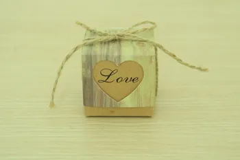 

50pcs Wedding Hearts in Love Rustic Kraft Imitation Bark Candy Box with Burlap Chic Vintage Twine Wedding Favor Gift Boxes