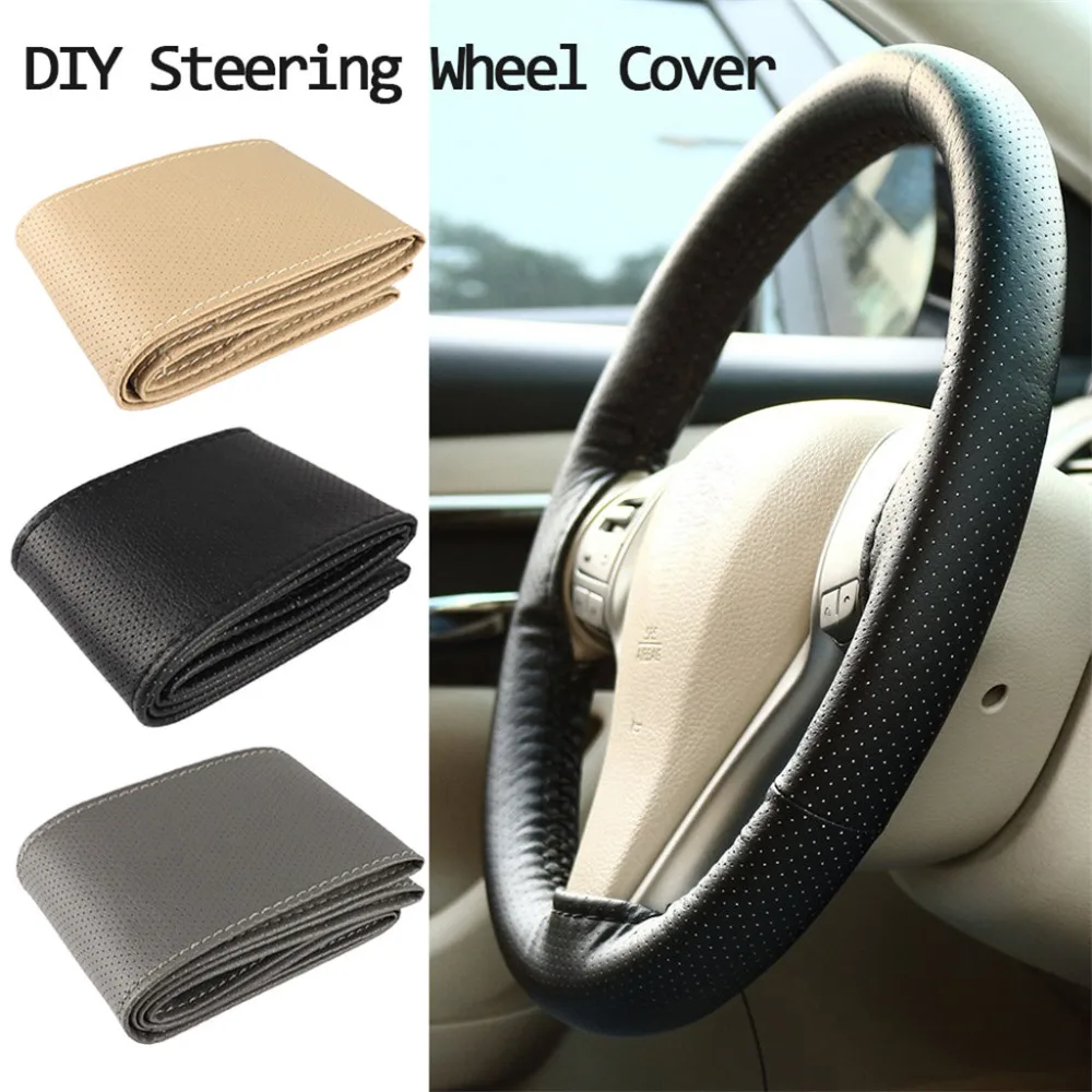 

DIY Car Truck Leather Steering Wheel Cover With Needles and Thread 5.8