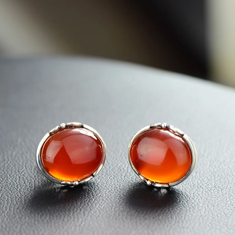 

925 silver Retro Red Earrings in Sterling Silver with a female literary temperament Stone Earrings