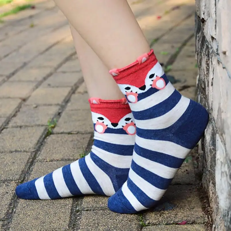 1 пара для женщин носки для девочек Теплые милые хлопковые безбортные носки для девочек животных забавные носки чулочно-носочные изделия