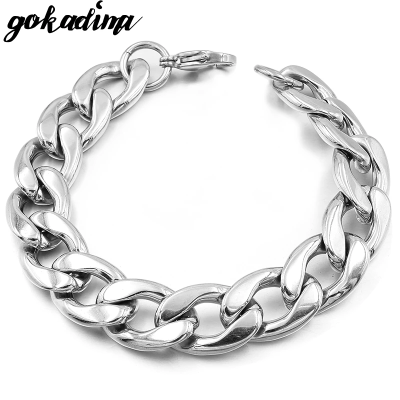 

GOKADIMA Punk Rock 316L Stainless Steel Motorcycle Men's Bracelets Coarse Figaro Link Chain Jewelry 2019 NEW WB1119