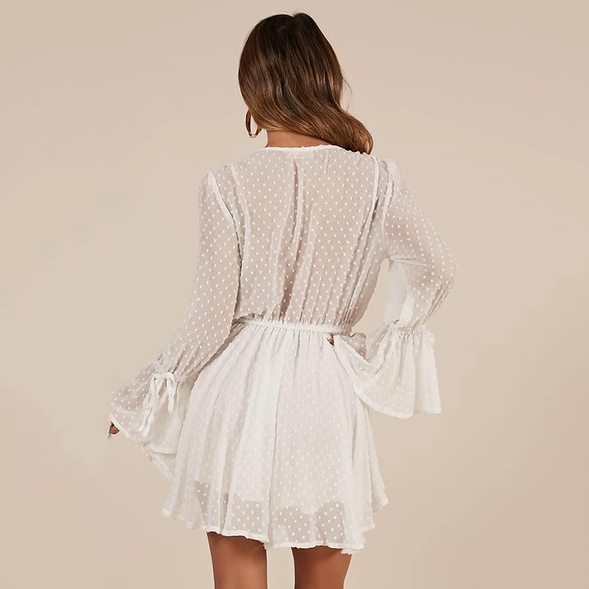

Flare Sleeve Polka Dot White Rompers Summer Women Chiffon Bodysuits Female Casual V Neck 2019 Fashion Tunic Playsuits Pink
