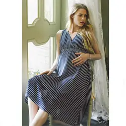 Для беременных женское платье Летняя одежда Европа Средства ухода за кожей для будущих мам одежда свободные Высокая Талия шифон v-образным