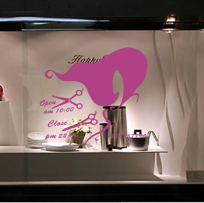 Free shipping Salon wall sticker Hair shop Time Glass window sticker