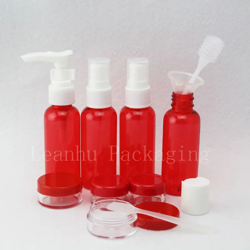 Travel Size Bottles Container , Red Colored Cosmetics Lotion Cream