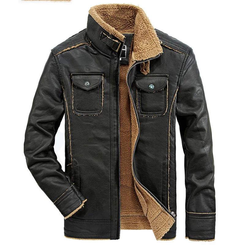 

Brand black Leather Jacket Men Windproof Thicken Warm Fur Motorcycle leather Jacket Coats male Casual Overcoat jaqueta de couro