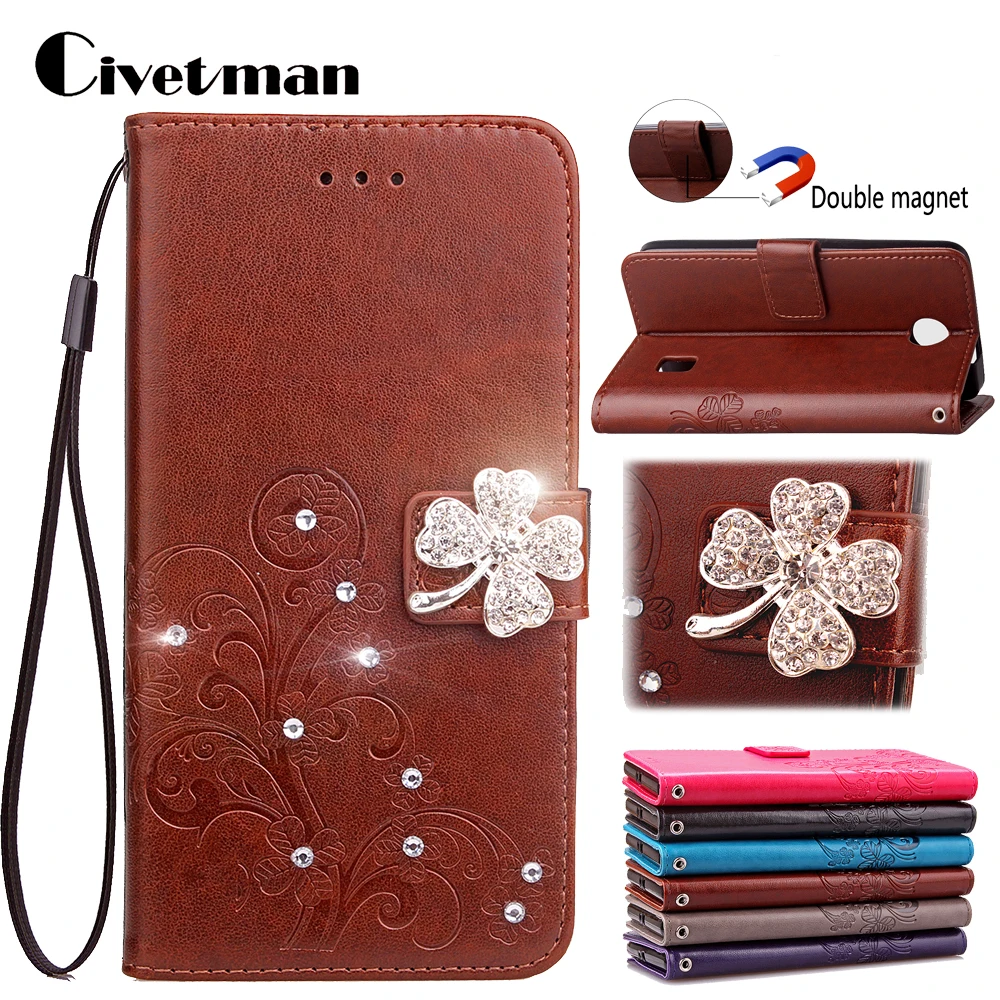 

Cover Phone Case For Huawei Ascend Y635 Y 635 5.0" Flip PU Leather TPU Shell Clover Diamond Double Magnet Holster Bag Hand Strap