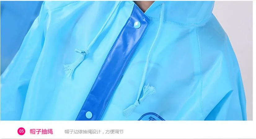 19.Waterproof raincoat kids girls boys with schoolbag Thicken Long rain jacket for children Super waterproof cap rain coat rainwear