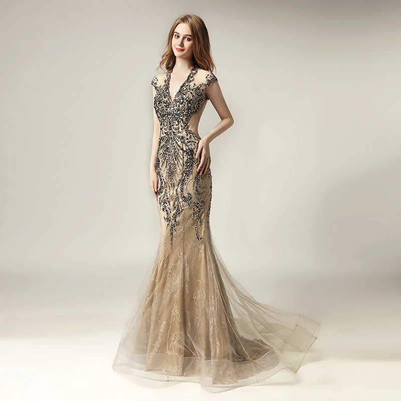 Women's Outclass Crystal Beading Mermaid Silhouette Evening Dress Model Show 2