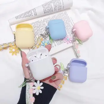 

Pure color liquid silicone Earphone Case Cute Small flower pendant Bluetooth Wireless Headset Cover For Airpods Protective Case