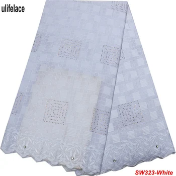 

Square White Cotton Rhinestones Nigerian Lace fabrics High Quality Swiss Voile Lace in Switzerland For Wedding Clothing SW-323