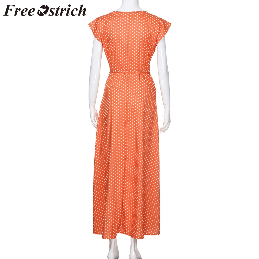 Женское длинное платье в горошек Boho летнее пляжное макси во французском стиле