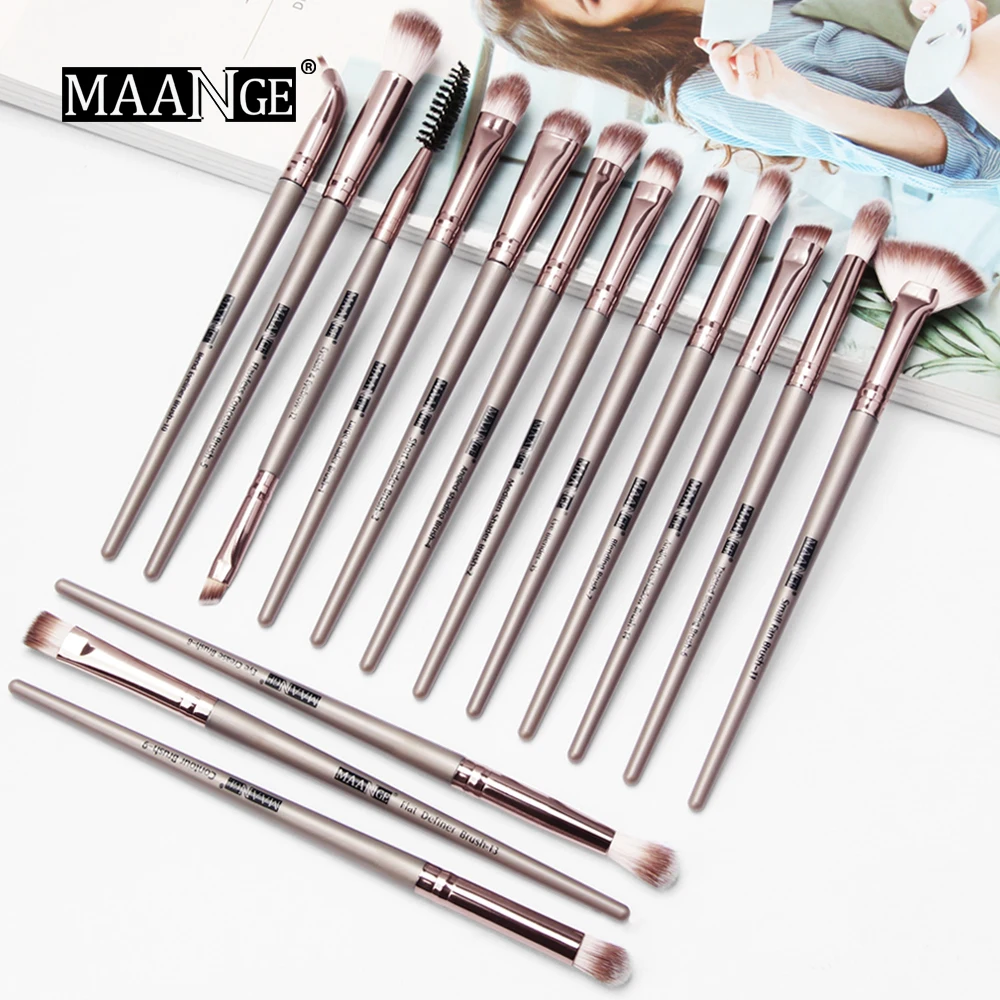 

MAANGE 15 pcs/lot Professional Eyes Makeup Brushes Set Rose Gold Make Up Brush Eyeshadow Blending Cosmetics Tools Champange