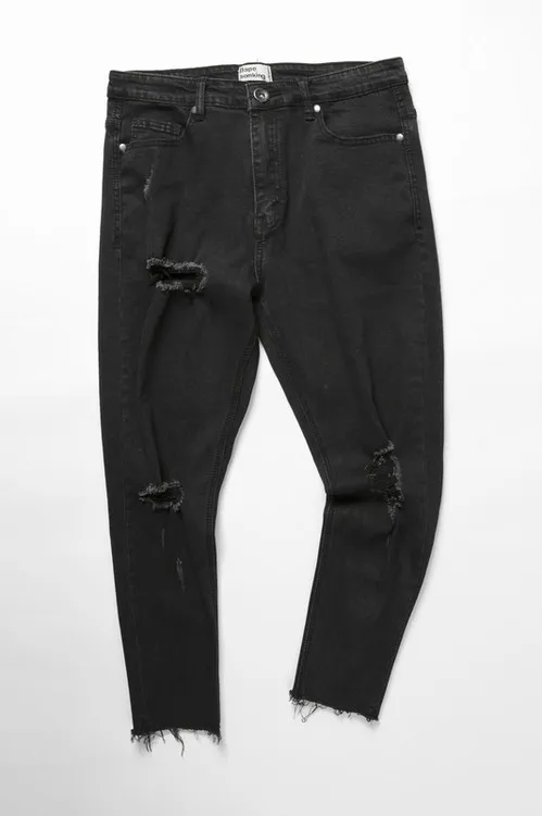 2018 новый хип-хоп Для мужчин отверстие Jogger Штаны высокое качество Повседневное destroyed skinny ruched джинсы повседневные штаны джоггеры рок джинсы