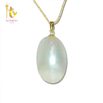 

NYMPH AU750 Fine Jewelry Natural Stone Pendant For Women 18K Yellow Gold Natural sea Mabey Pearl Pendant 15/23mm D327