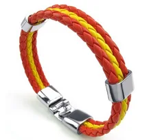 Jewelry Mens Womens PU Leather Braided Soccer Fan Nation Wristband Team Feather Bracelet Spain Flag Cuff Bangle Red Yellow