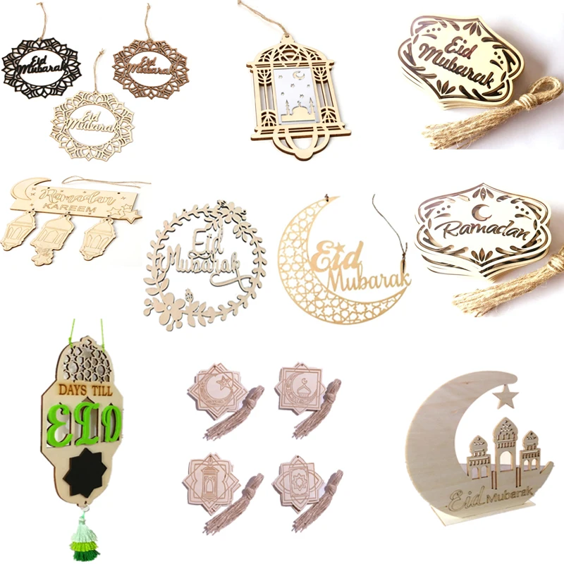 

DIY Ramadan Hollow Wooden Pendant Eid Mubarak Decoration for Home Moon Islam Mosque Muslim Party Decoration Supplies