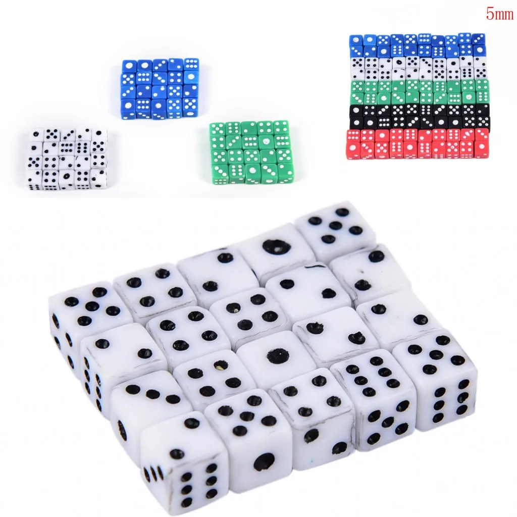 Новинка, 20 штук, стандартный набор кубиков 5 мм, D6, акриловые кубики для игр, маленькие кубики, красный, синий, зеленый, белый, черный