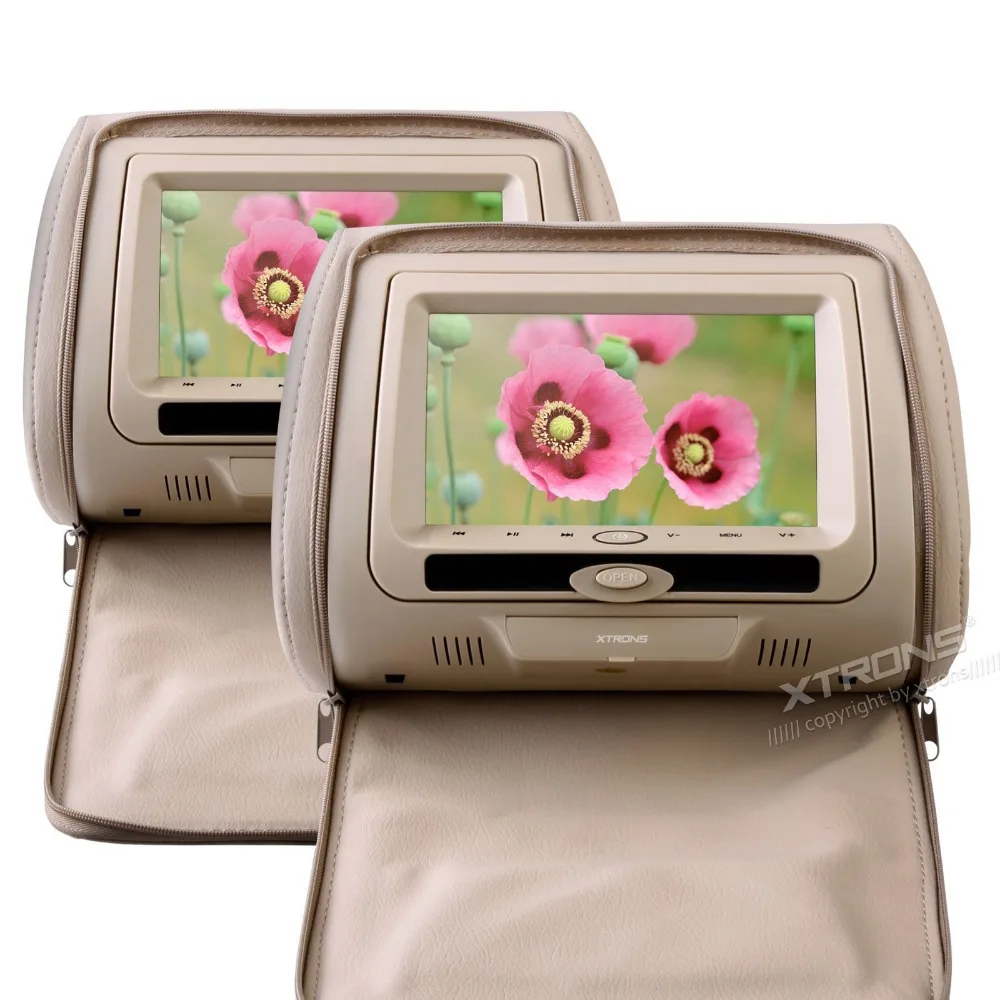 Best 2x7" Beige Headrest Car Monitor with DVD Function & USB SD FM Transmitter IR Transmitter (Black & Grey Optional) 1 Best 2x7" Beige Headrest Car Monitor with DVD Function & USB SD FM Transmitter IR Transmitter (Black & Grey Optional) 1