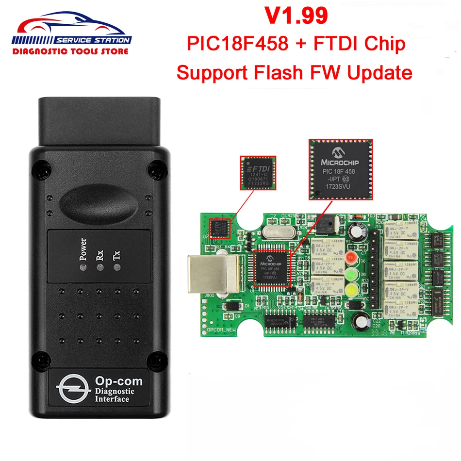 Op com OP-Com Firmware V1.99 Software with PIC18F458 Chip FTDI OBD2 II For Opel
